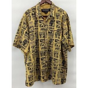 Vintage Pelle Pelle March Buchanan Shirt Mens XL Yellow All Over Print Button Up